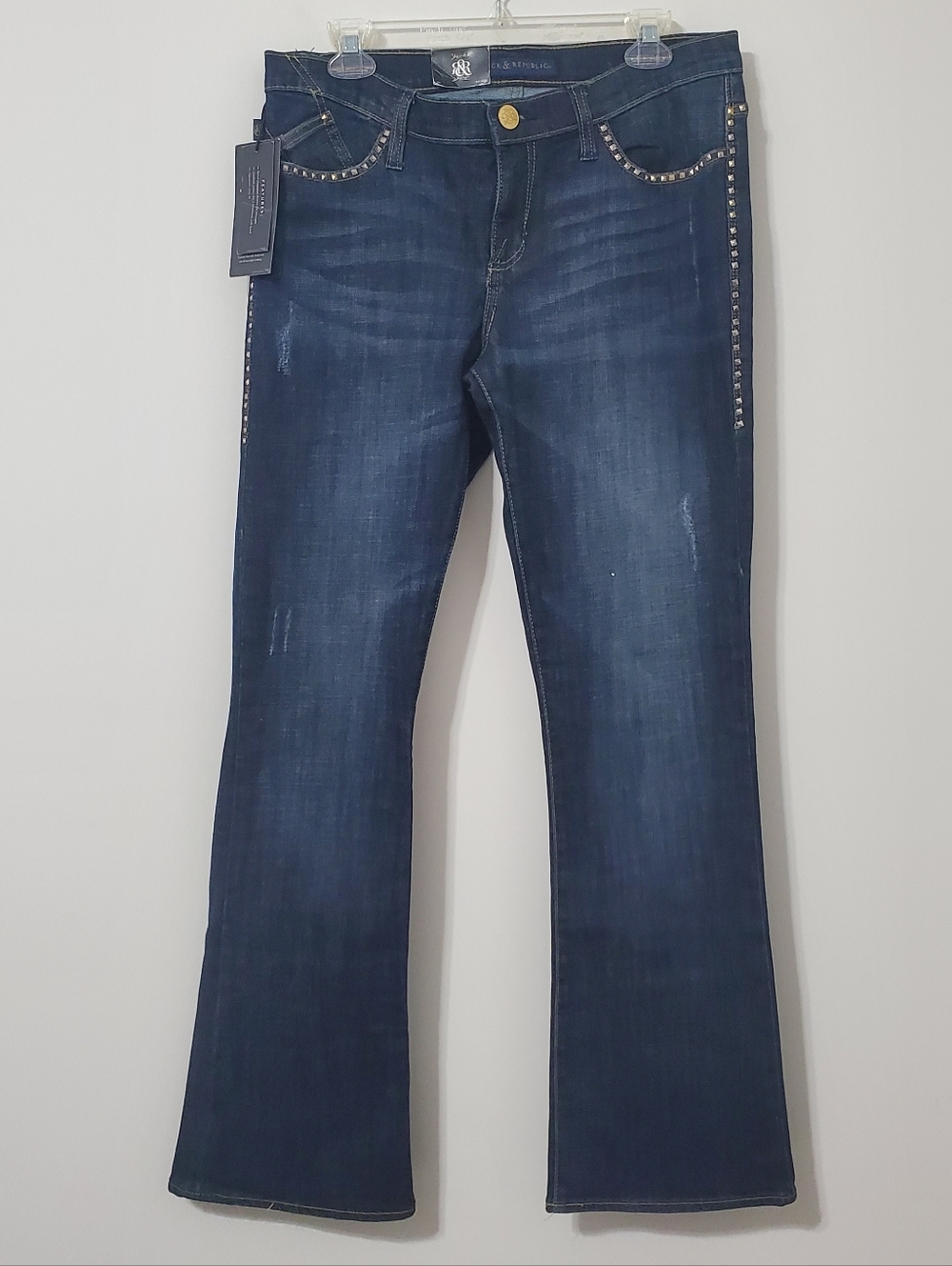 Rock & Republic Kasandra Bootcut Jeans Blue Gold Size 12 NEW